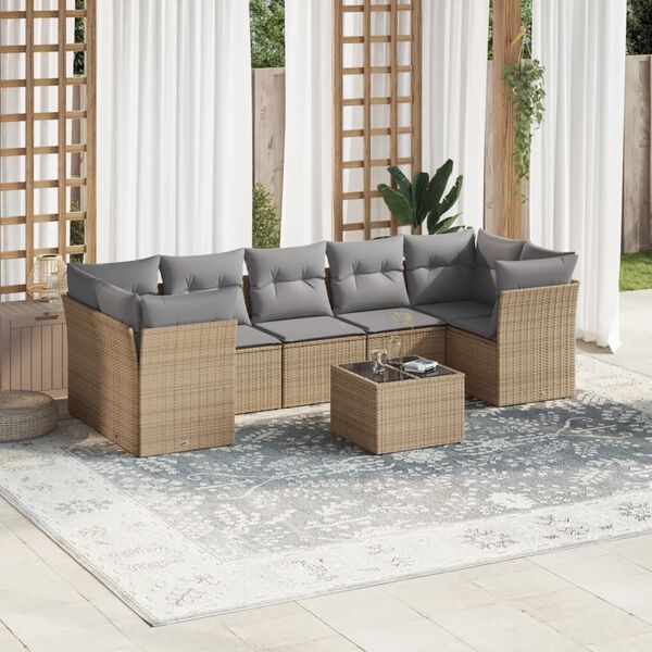 vidaXL Salon de jardin avec coussins 8 pcs beige r&eacute;sine tress&eacute;e