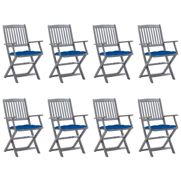 vidaXL Chaises pliables d'ext&eacute;rieur lot de 8 et coussins Bois d'acacia