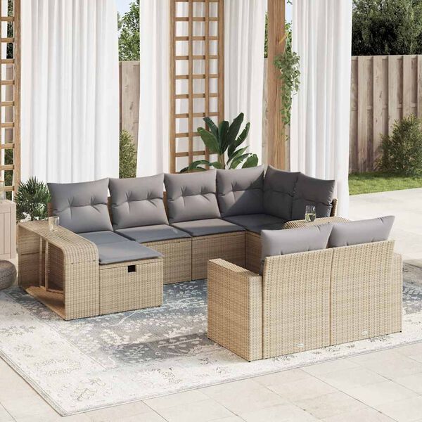 vidaXL Salon de jardin avec coussins 10 pcs beige r&eacute;sine tress&eacute;e