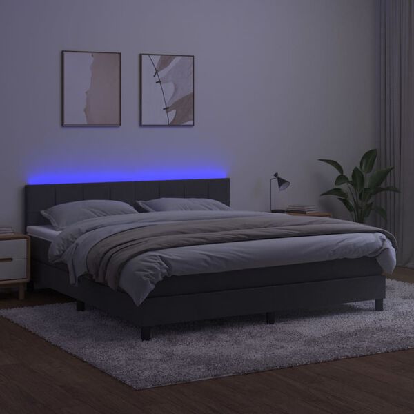 vidaXL Sommier &agrave; lattes de lit avec matelas LED Gris fonc&eacute; 160x200 cm