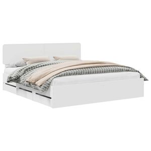 vidaXL Cadre de lit avec tiroir Blanc 200 x 200 cm Bois d&rsquo;ing&eacute;nierie