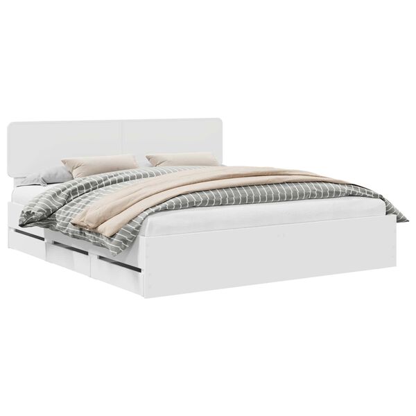 vidaXL Cadre de lit avec tiroir Blanc 200 x 200 cm Bois d&rsquo;ing&eacute;nierie