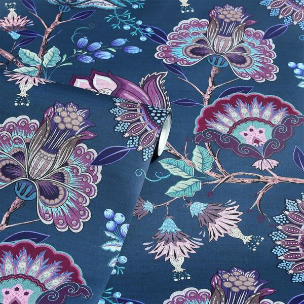 DUTCH WALLCOVERINGS Papier peint Krisha Bleu marine et rose