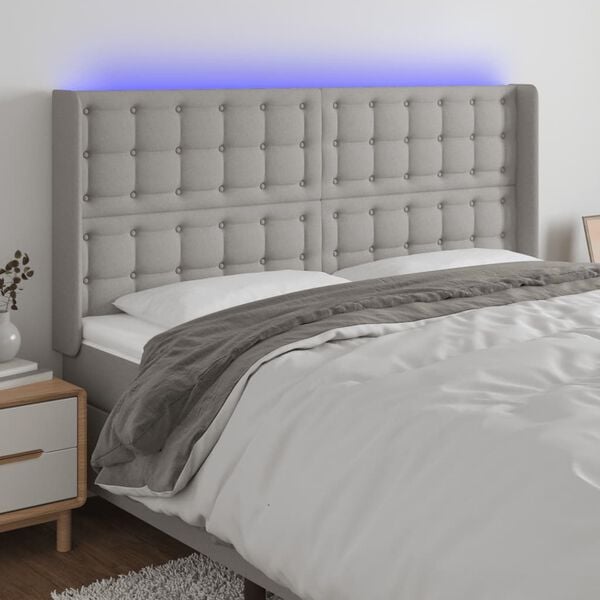 vidaXL T&ecirc;te de lit &agrave; LED Gris clair 163x16x118/128 cm Tissu
