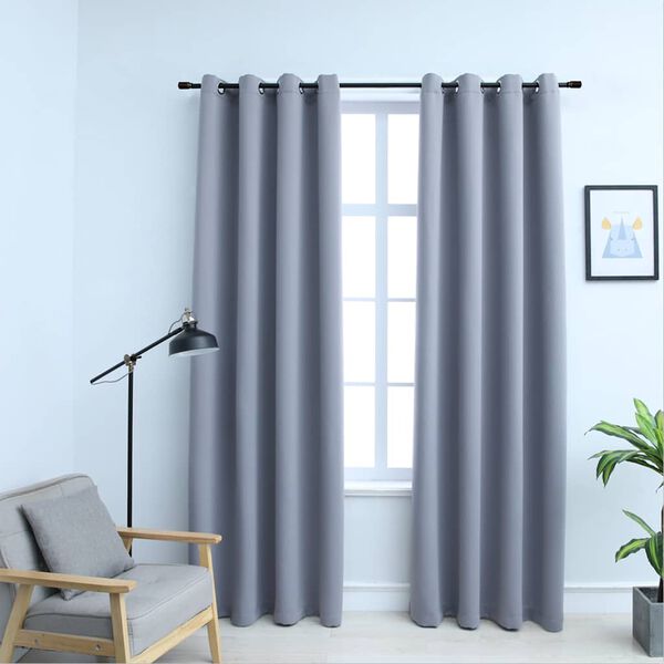 vidaXL Rideaux occultants avec anneaux en métal 2 pcs Gris 140x245 cm