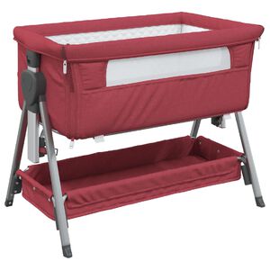 vidaXL Lit pour b&eacute;b&eacute; avec matelas Rouge Tissu de lin