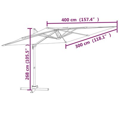 vidaXL Parasol déporté avec mât en aluminium Vert 400x300 cm