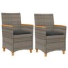 vidaXL Chaises de jardin coussins lot de 2 gris r&eacute;sine tress&eacute;e et bois