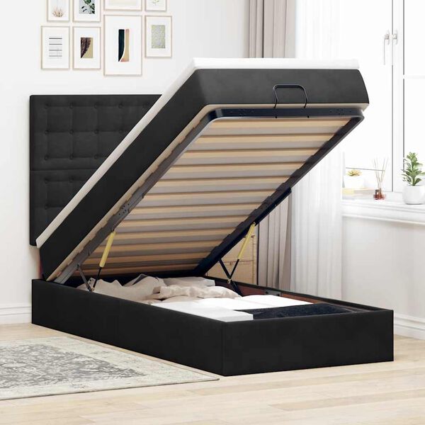 vidaXL Cadre de lit ottoman avec matelas noir 80x200 cm velours