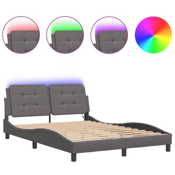 vidaXL Cadre de lit avec LED sans matelas Zadar gris 140x190 cm