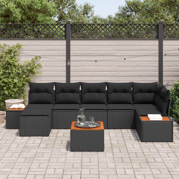 vidaXL Ensemble de canap&eacute; de jardin avec coussin 8 pcs Noir Polyrotin
