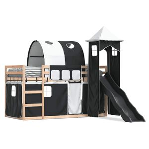 vidaXL Lit superposé sans matelas avec toboggan blanc noir 80x200 cm