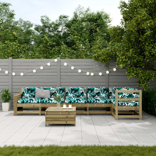 vidaXL Salon de jardin 7 pcs avec coussins bois de pin impr&eacute;gn&eacute;