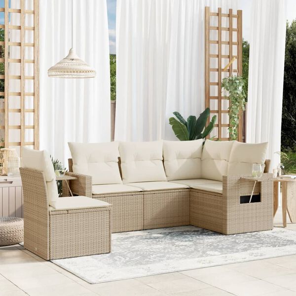 vidaXL Salon de jardin avec coussins 5 pcs beige r&eacute;sine tress&eacute;e