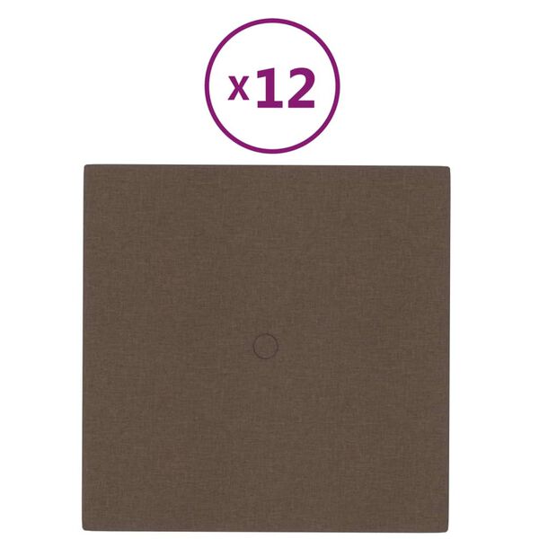 vidaXL Panneaux muraux 12 pcs Marron 30x30 cm Tissu 1,08 m&sup2;