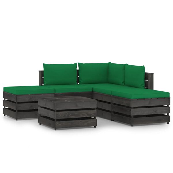 vidaXL Salon de jardin 6 pcs avec coussins Bois impr&eacute;gn&eacute; de gris