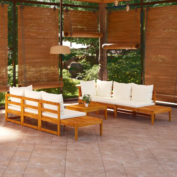 vidaXL Salon de jardin 5 pcs avec coussins blanc cr&egrave;me Bois d'acacia