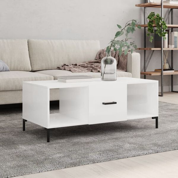 vidaXL Table basse Blanc brillant 102x50x40 cm Bois d'ing&eacute;nierie
