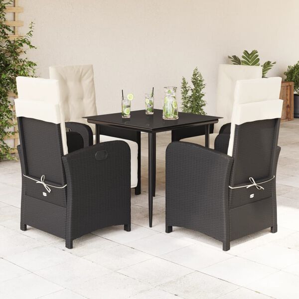 vidaXL Ensemble &agrave; manger de jardin coussins 5pcs Noir R&eacute;sine tress&eacute;e