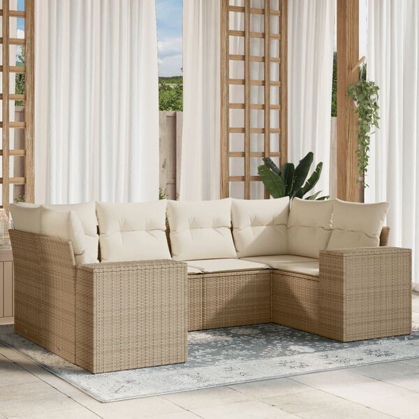 vidaXL Salon de jardin avec coussins 6 pcs beige r&eacute;sine tress&eacute;e