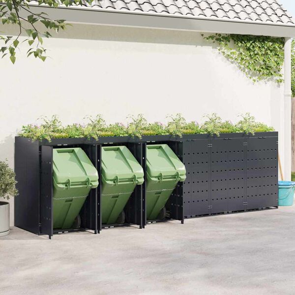 vidaXL Rangement de poubelle &agrave; roulettes pour 6 poubelles Anthracite