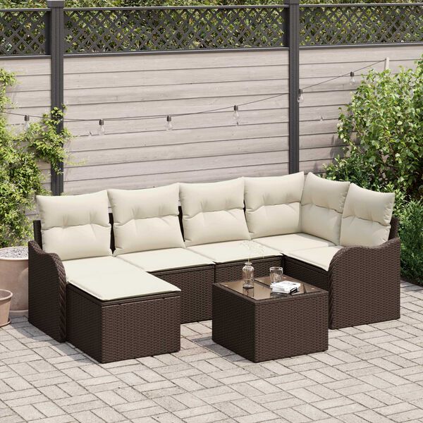 vidaXL Ensemble de canap&eacute; de jardin 7 pcs Marron et blanc Poly rotin