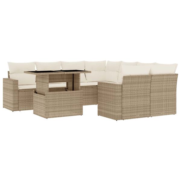 vidaXL Salon de jardin avec coussins 9 pcs beige résine tressée