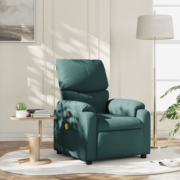 vidaXL Fauteuil inclinable de massage vert foncé tissu