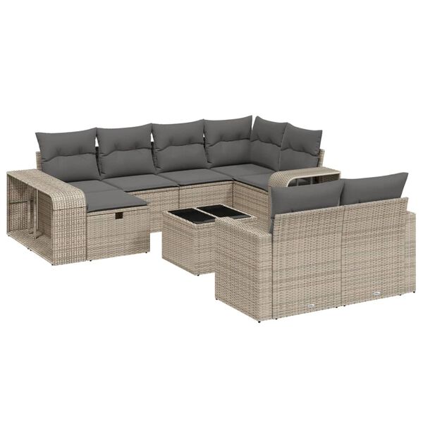 vidaXL Salon de jardin 11 pcs avec coussins gris r&eacute;sine tress&eacute;e