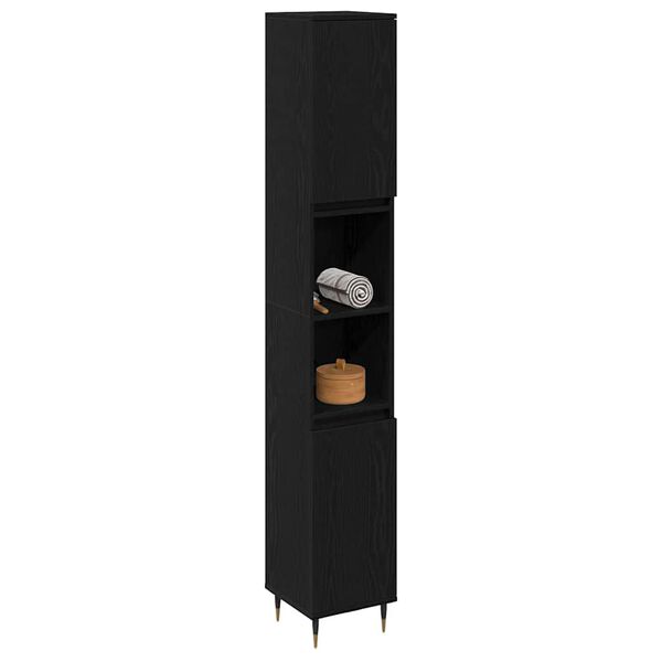 vidaXL Cabinet de salle de bain avec porte Ch&ecirc;ne noir 30 x 30 x 190 cm