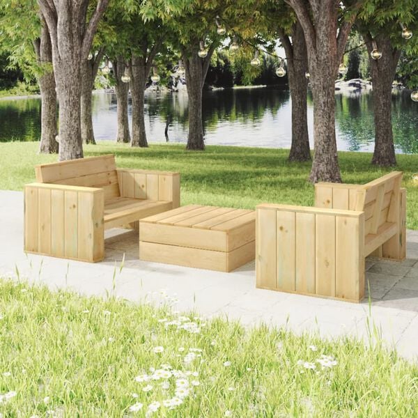 vidaXL Salon de jardin 3 pcs Bois massif de pin impr&eacute;gn&eacute;