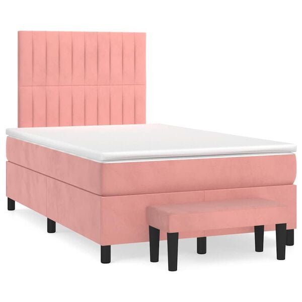 vidaXL Sommier &agrave; lattes de lit avec matelas rose 120x190 cm velours