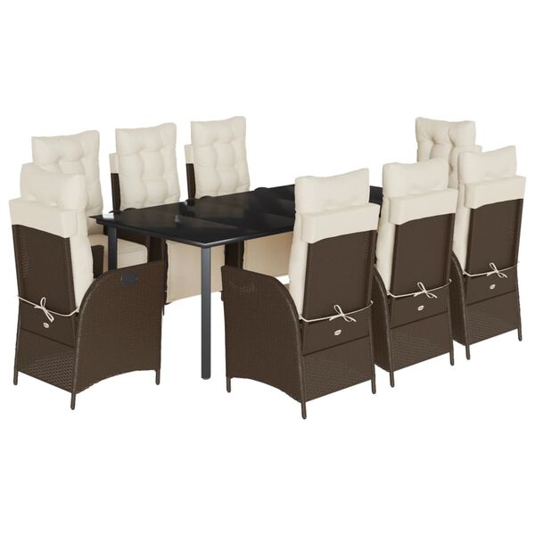 vidaXL Ensemble &agrave; manger de jardin et coussins 9 pcs marron poly rotin