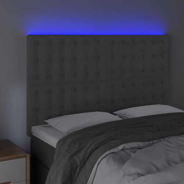 vidaXL T&ecirc;te de lit &agrave; LED Gris clair 144x5x118/128 cm Velours