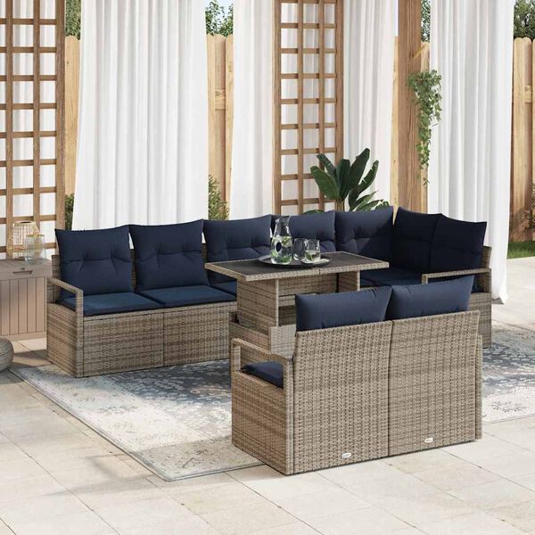 vidaXL Ensemble de canap&eacute; de jardin 9 pcs Gris et bleu marine