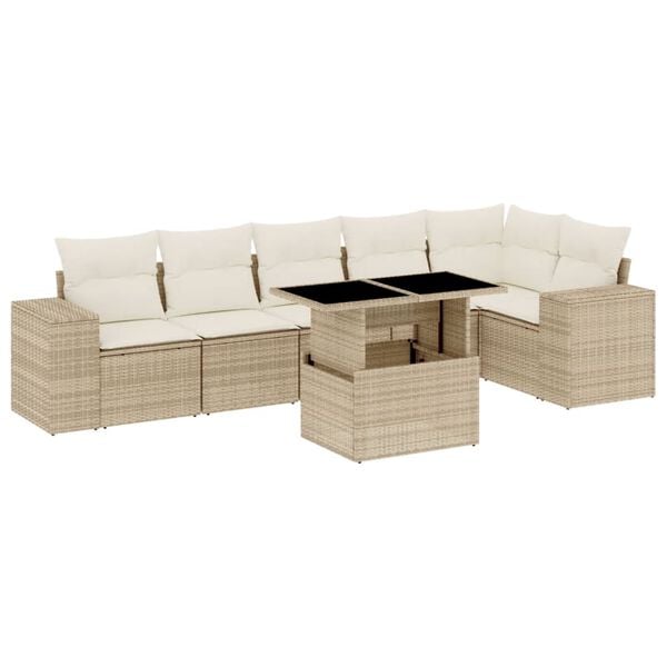 vidaXL Salon de jardin avec coussins 7 pcs beige r&eacute;sine tress&eacute;e