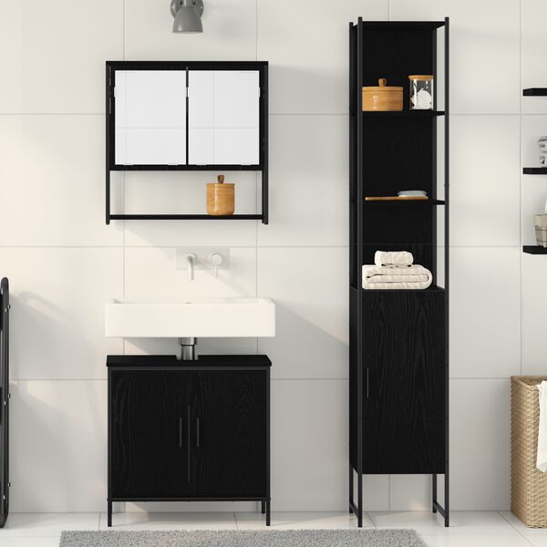 vidaXL Ensemble de mobilier de salle de bain avec &eacute;tag&egrave;re 3 pcs Noir