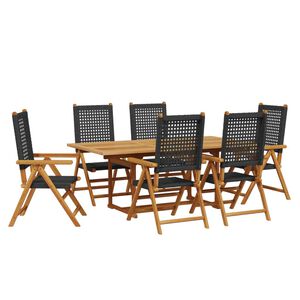 vidaXL Ensemble &agrave; manger de jardin 7 pcs noir rotin et bois massif