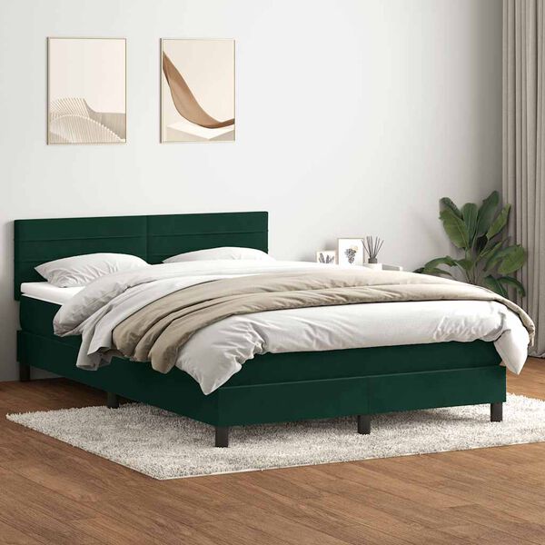 vidaXL Sommier &agrave; lattes de lit et matelas et LED vert fonc&eacute; 160x220cm velours
