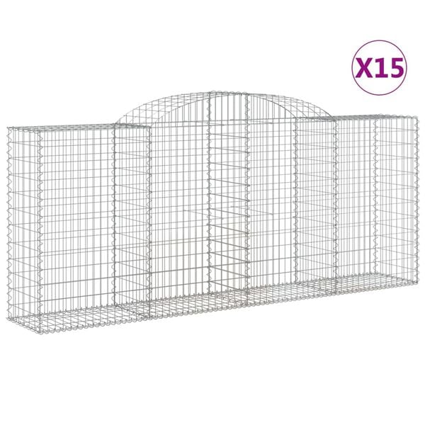 vidaXL Paniers à gabions arqués 15 pcs 300x50x120/140 cm fer galvanisé