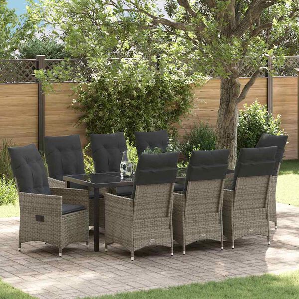 vidaXL Ensemble de salle &agrave; manger pour jardin 9 pcs Gris polyrotin