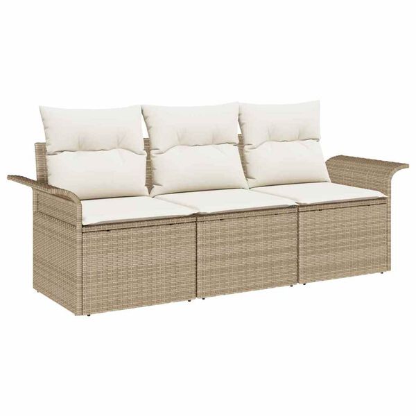 vidaXL Ensemble de canap&eacute; de jardin 3 pcs Beige Poly rotin