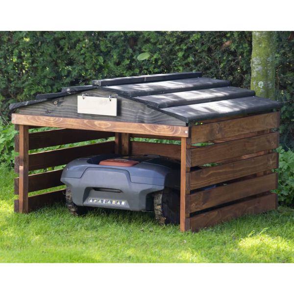 dobar Garage de tondeuse &agrave; gazon noir et marron