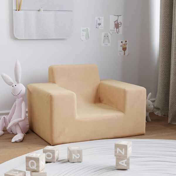 vidaXL Canap&eacute; pour enfants Cr&egrave;me Peluche douce