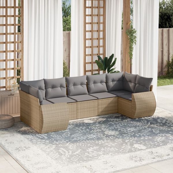 vidaXL Salon de jardin avec coussins 7 pcs beige r&eacute;sine tress&eacute;e