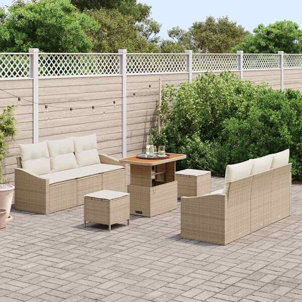 vidaXL Ensemble de canap&eacute; de jardin avec coussin 9 pcs Beige et cr&egrave;me