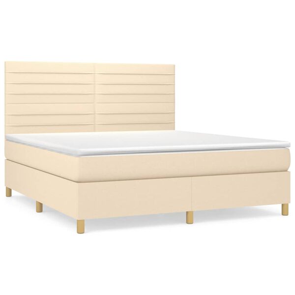 vidaXL Sommier &agrave; lattes de lit avec matelas Cr&egrave;me 160x200 cm Tissu
