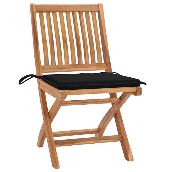 vidaXL Chaises de jardin lot de 2 et coussins noir Bois de teck massif