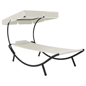 vidaXL Chaise longue de jardin avec auvent et oreiller Blanc cr&egrave;me