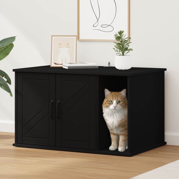 vidaXL Maison pour chat Noir 85 x 55 x 50 cm Bois d'ing&eacute;nierie